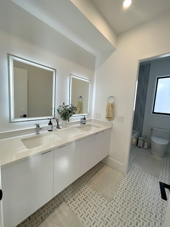 61 Allison Street, Unit 2 Newton, MA 02458 - Photo 17 of 26 a bathroom with a sink a toilet and mirror