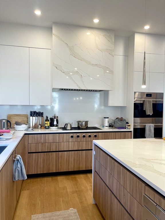 61 Allison Street, Unit 2 Newton, MA 02458 - Photo 4 of 26 a kitchen with stainless steel appliances granite countertop a stove a sink and a microwave