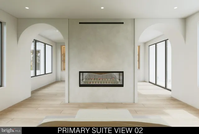 an aerial view of a house with a garden and yard