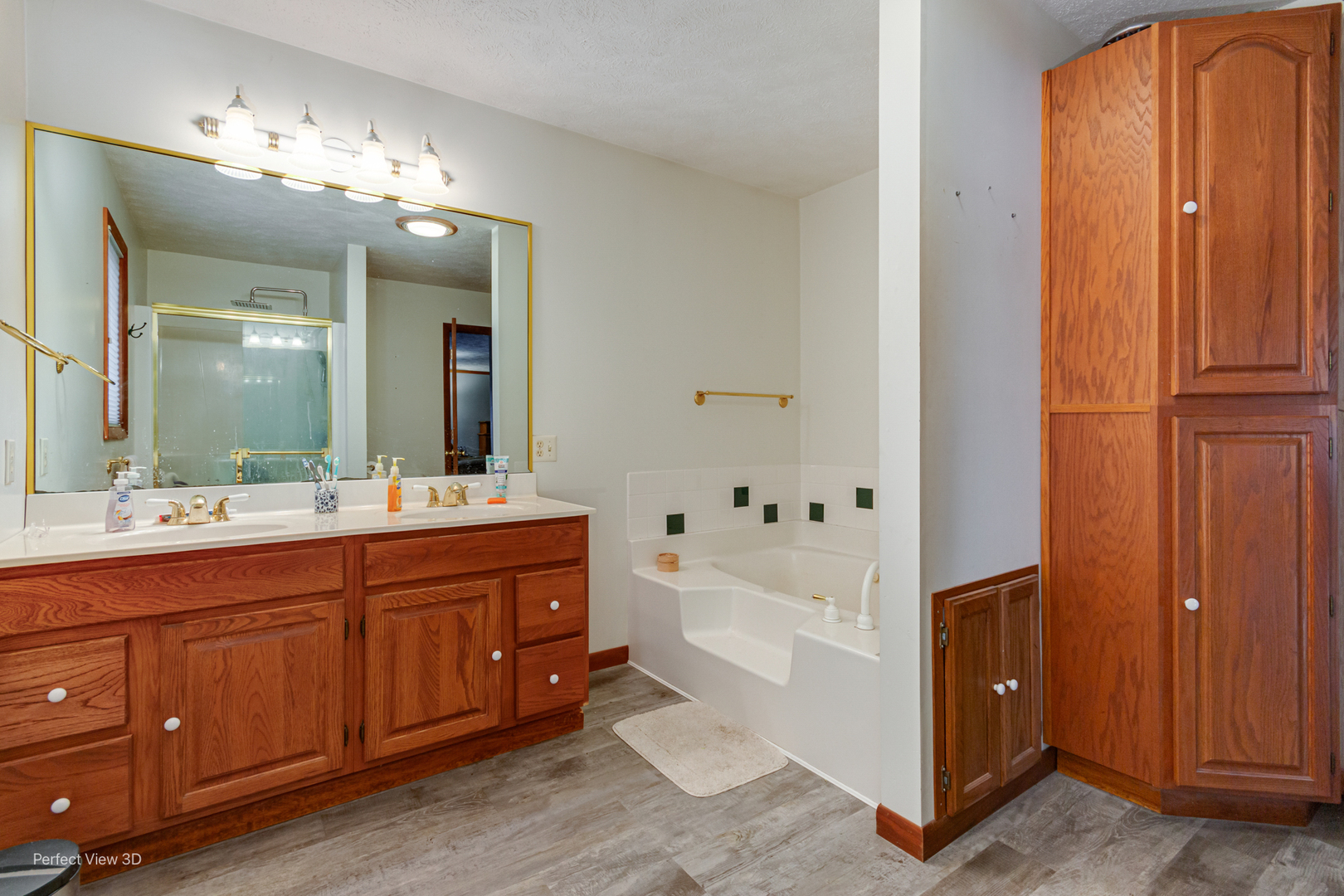 929 Lincoln Street Minonk, IL 61760 - Photo 19 of 26 a spacious bathroom with a double vanity sink a large mirror and a bathtub