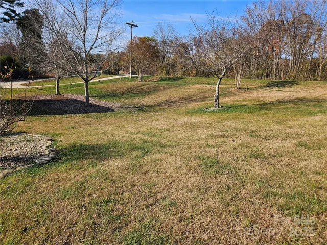 a view of a yard with a fountain