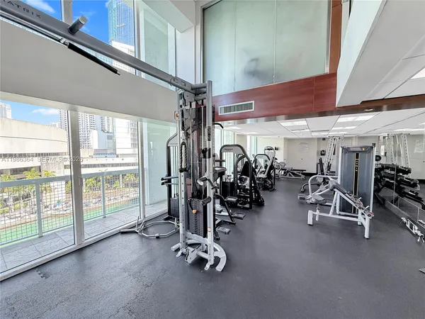 a view of a room with gym equipment
