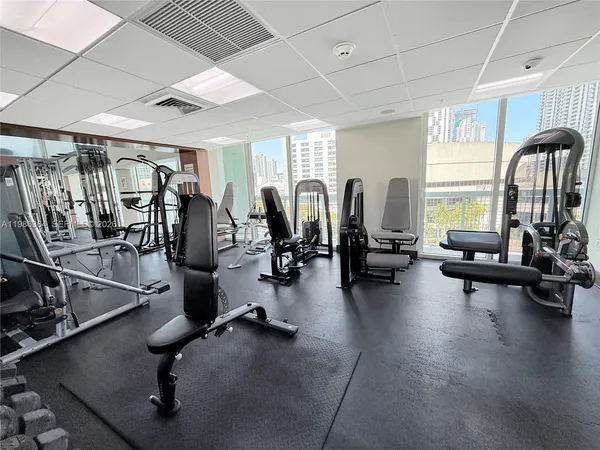 a view of a room with gym equipment