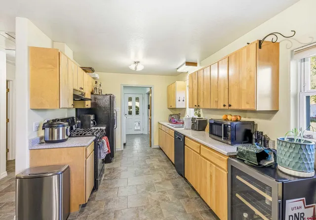 a kitchen with lots of counter top space