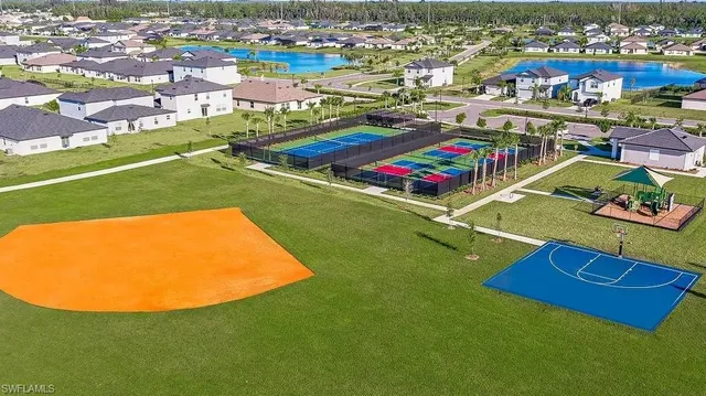 a view of a park with a slide