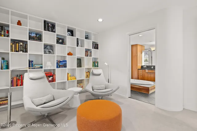 a living room with furniture and a rug