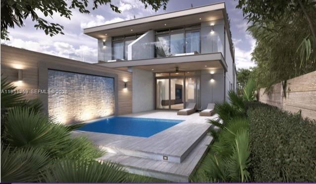 a view of house with yard and outdoor seating