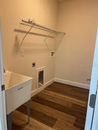 a view of a room with racks on the wall
