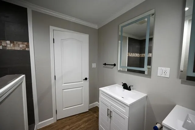 a bathroom with a sink toilet and vanity