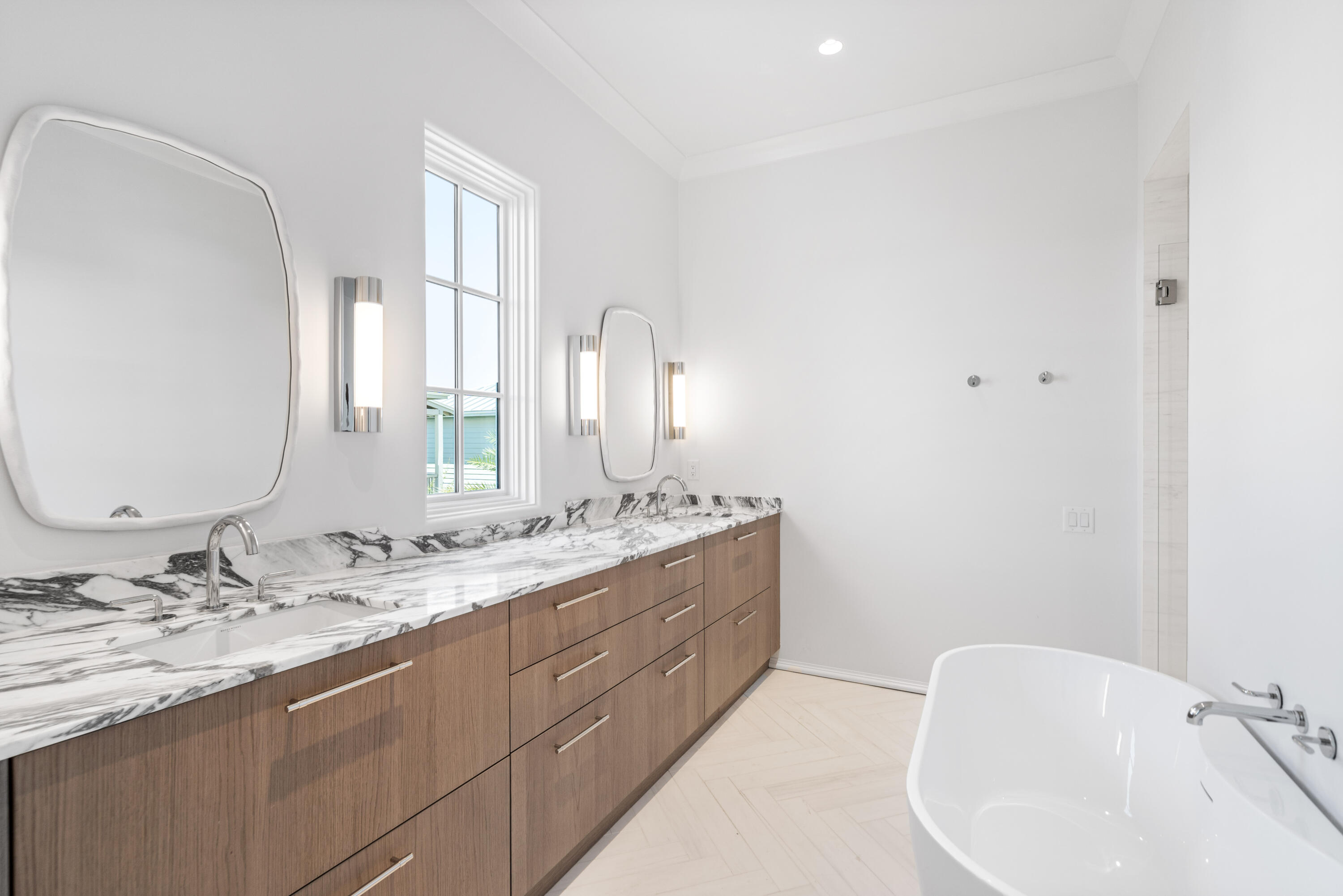 74 Elysee Ct Inlet Beach Inlet Beach, FL 32461 - Photo 26 of 46 a bathroom with a double vanity sink and a mirror
