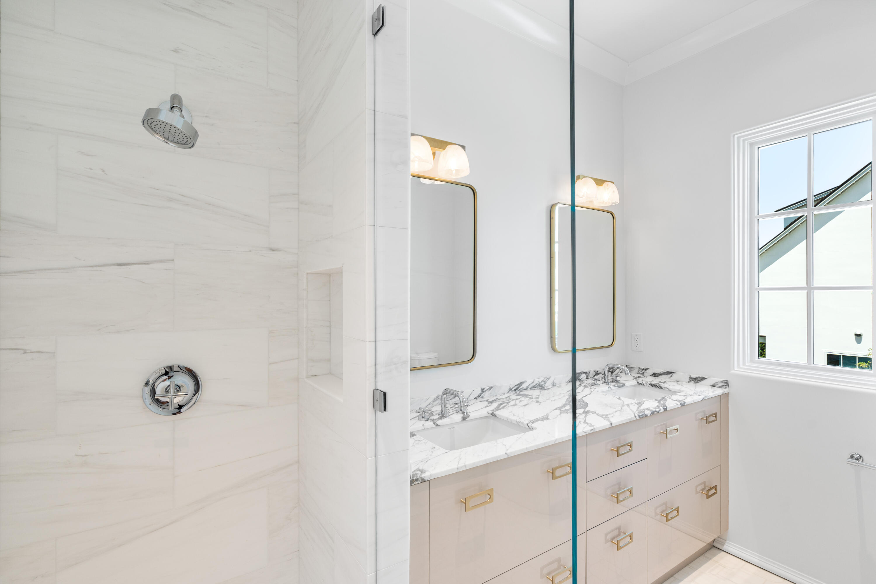 74 Elysee Ct Inlet Beach Inlet Beach, FL 32461 - Photo 32 of 46 a bathroom with a double vanity sink and mirror