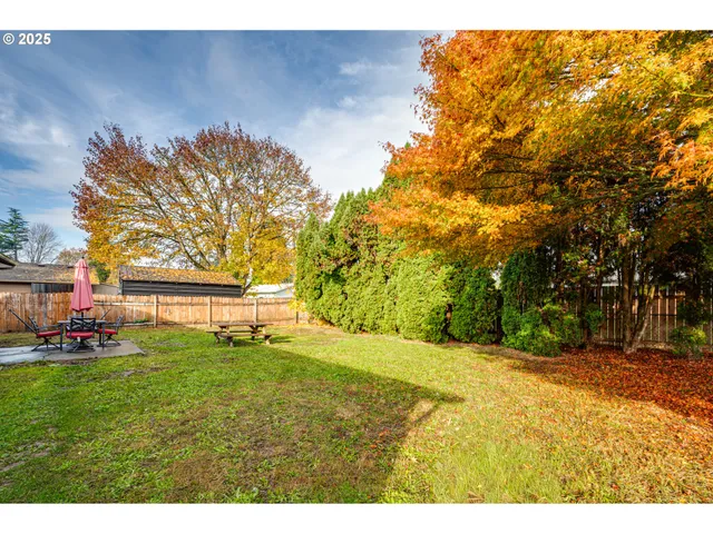 a backyard of a house with lots of green space