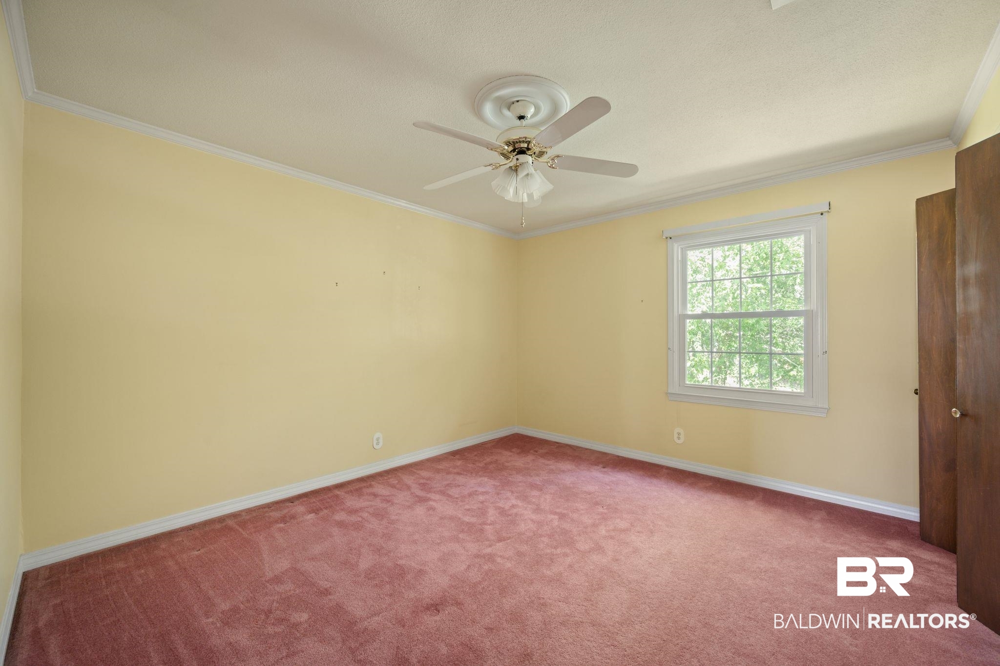 950 Walter Smith Road Mobile, AL 36695 - Photo 25 of 51 Unfurnished room featuring carpet flooring, crown molding, baseboards, and a ceiling fan