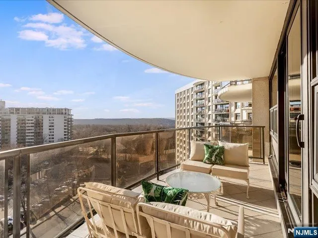 a view of a balcony with couch