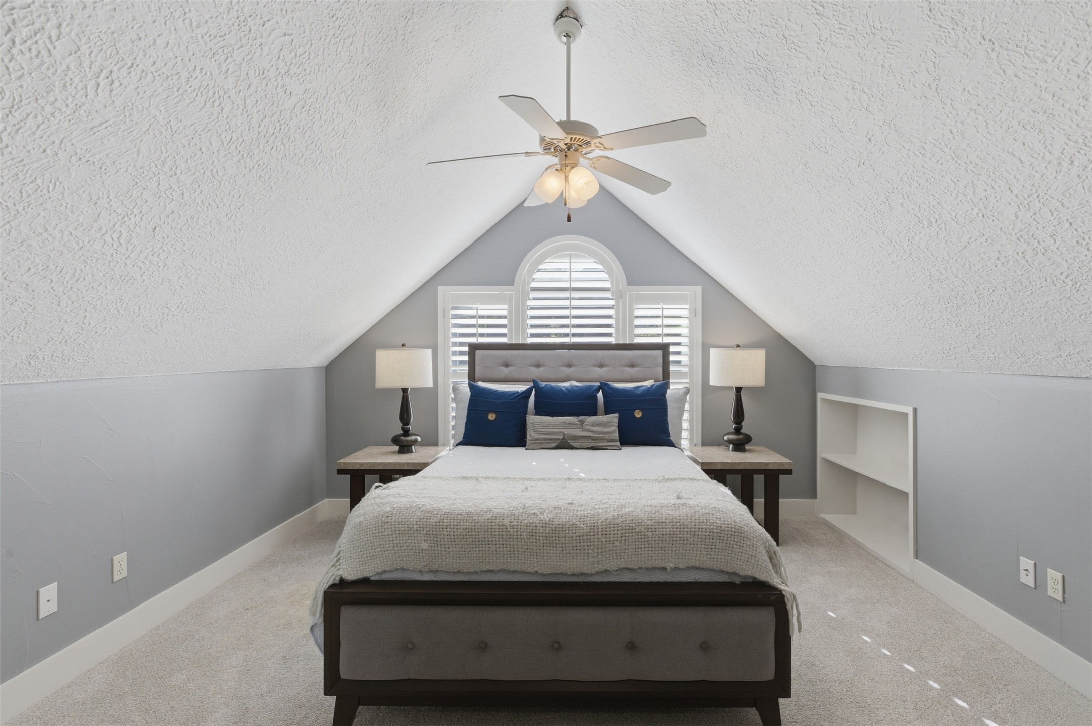 2008 Key West Cove Austin, TX 78746 - Photo 17 of 33 Carpeted bedroom with a vaulted ceiling and ceiling fan