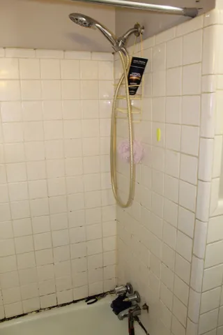 a bathroom with a bathtub