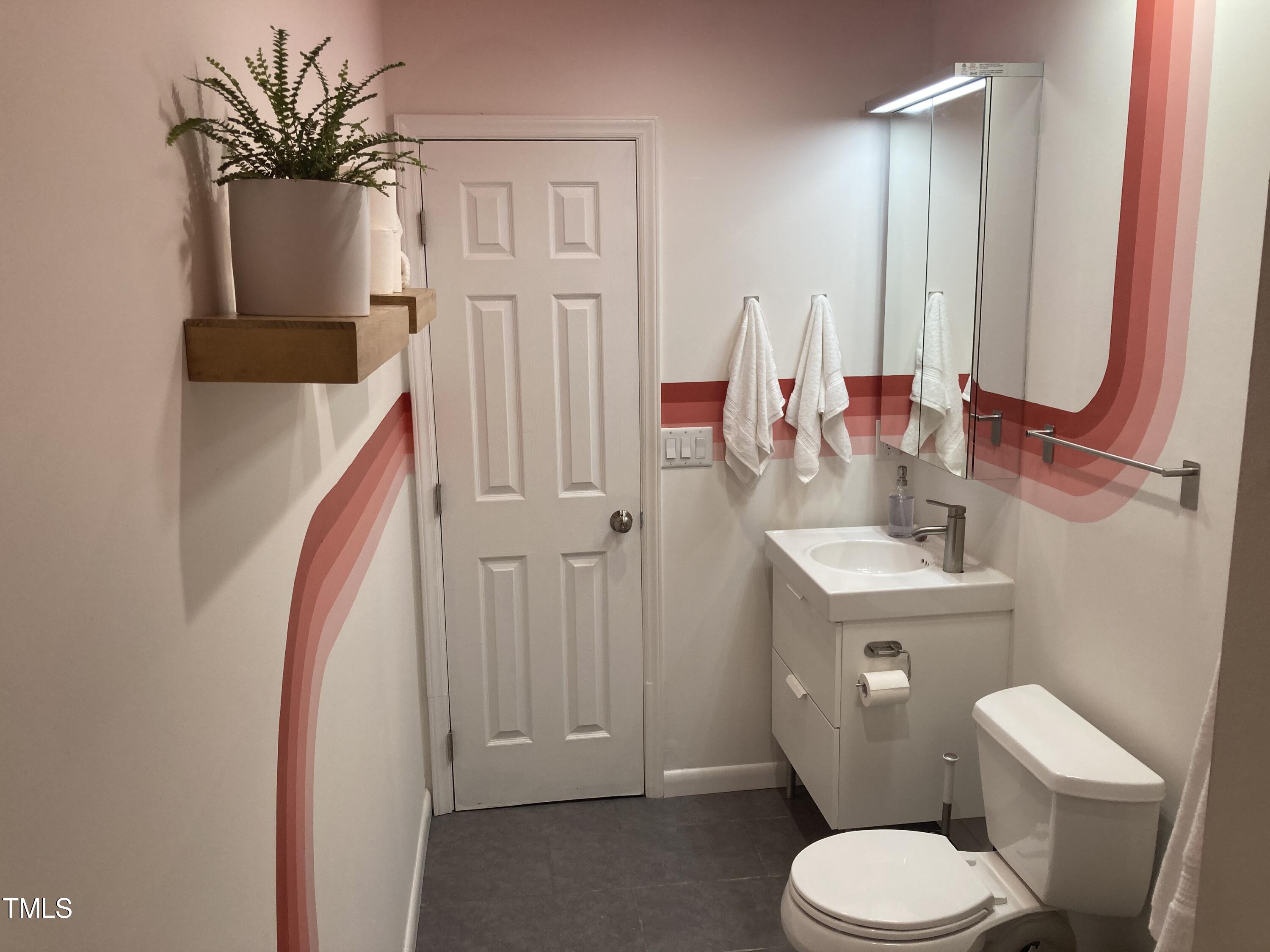 5315 Reams Run Road Durham, NC 27713 - Photo 15 of 49 a bathroom with a toilet a sink and a mirror