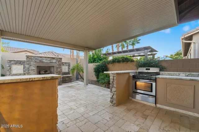 a building outdoor space with patio furniture