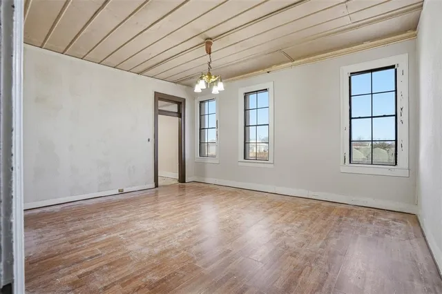 a view of a livingroom with a chandelier