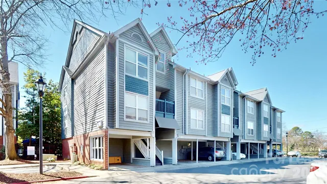 a front view of a building with street view