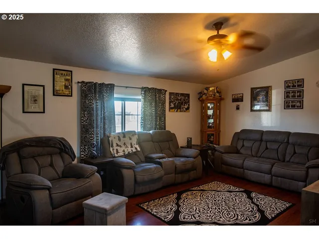 a living room with furniture and a lamp