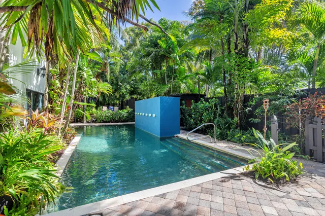 a view of a backyard with plants