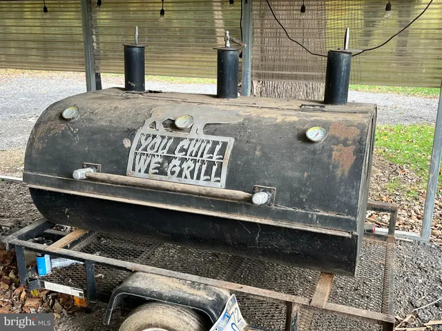 a view of a park with large trees