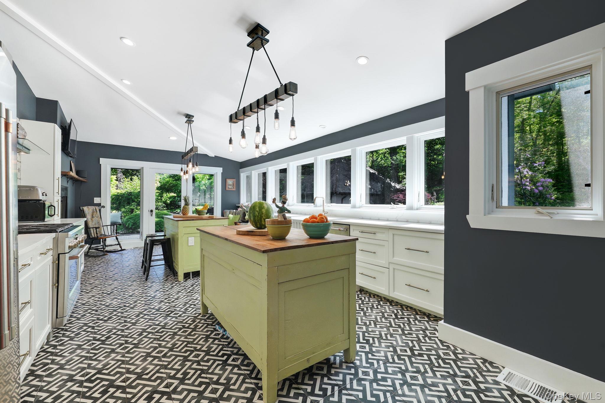 3 Holbrook Road Briarcliff Manor, NY 10510 - Photo 6 of 38 Kitchen recessed lighting, high end stainless steel range, and vaulted ceiling