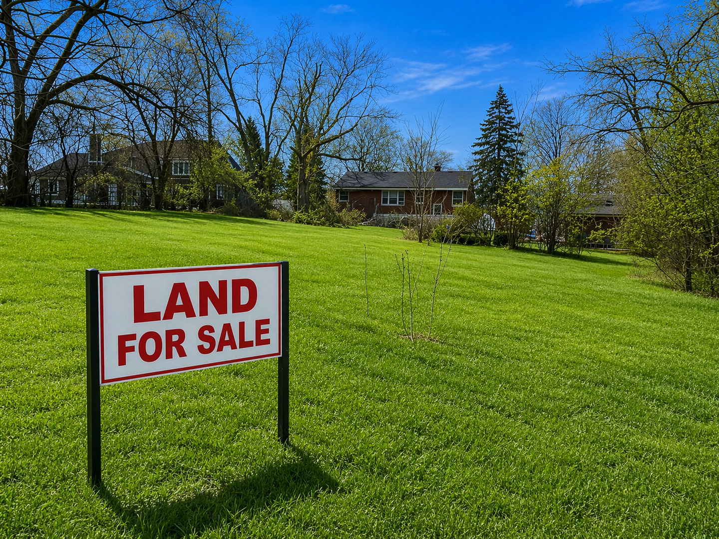 a sign that is sitting in the grass near a tree