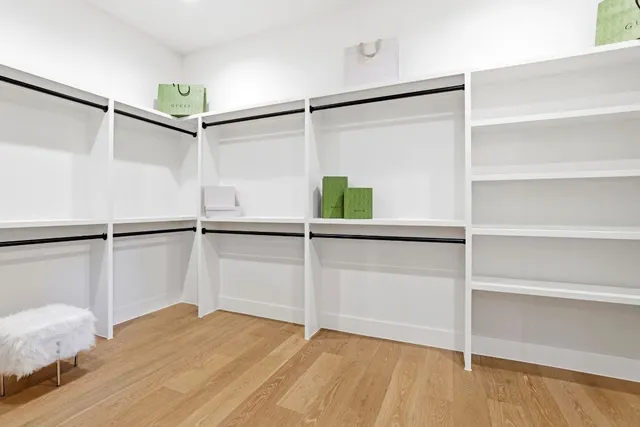 a view of an empty walk in closet