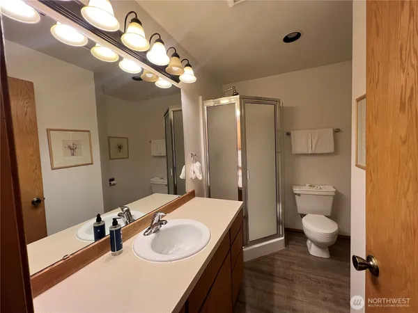 a bathroom with a sink a toilet and a mirror
