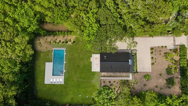 an aerial view of a house