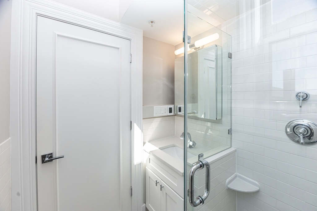 85 Regent Street, Unit 8 Boston, MA 02119 - Photo 27 of 30 a bathroom with a shower sink and mirror