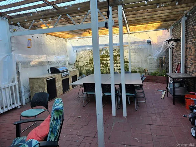 a view of the porch of a house