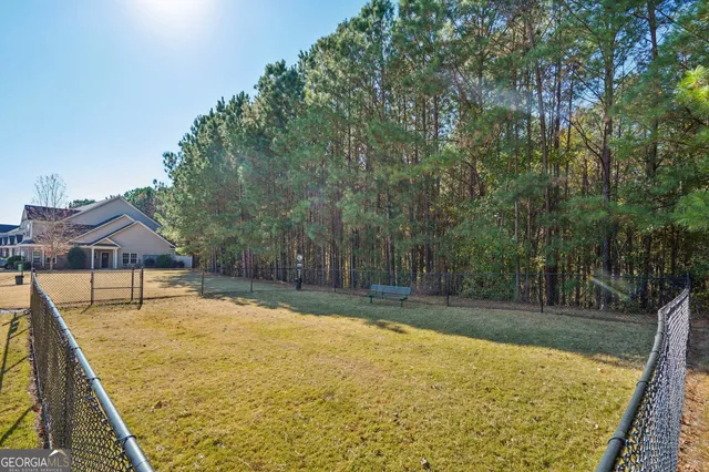 a view of a park with swings