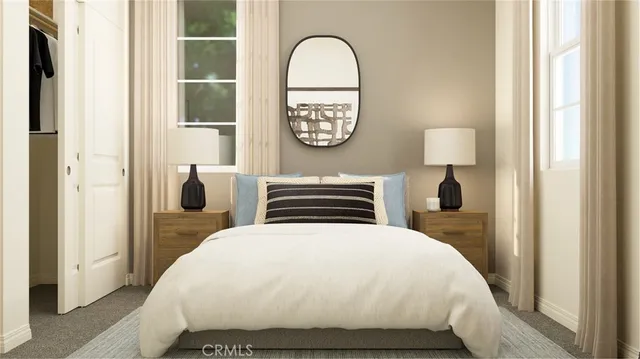 a bedroom with a bed and a window with outer view