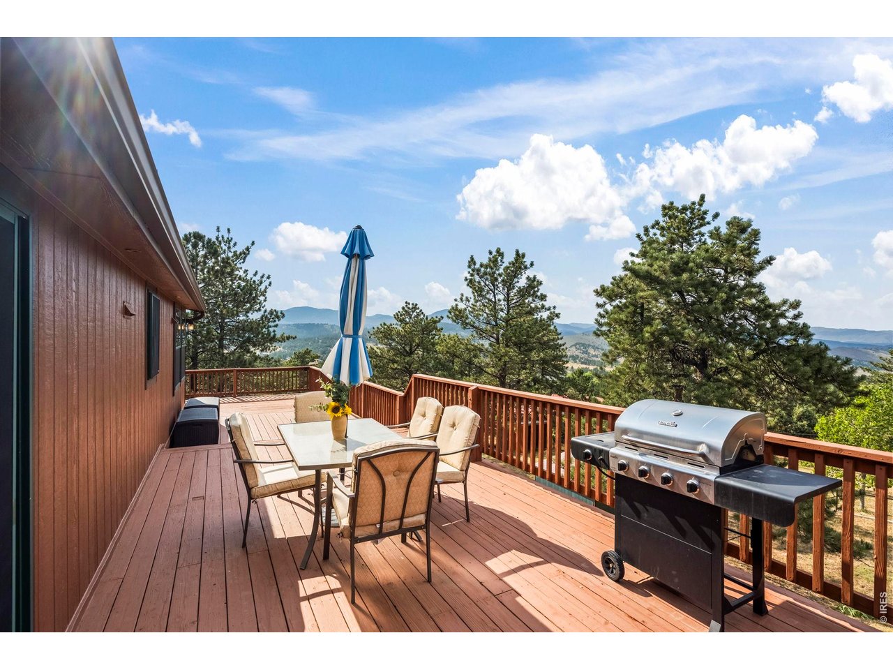 8701 Rock Hill Road Loveland, CO 80537 - Photo 31 of 50 a balcony with wooden floor and outdoor seating