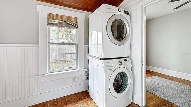 a utility room with dryer and washer