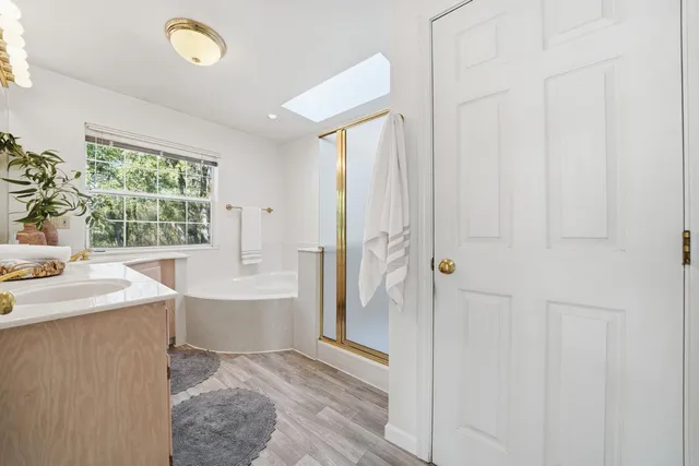 a view of outdoor space with deck and wooden floor