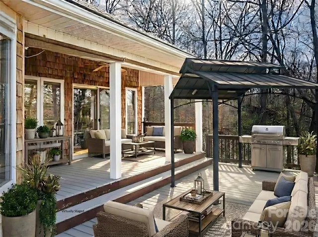 a view of a street with sitting area