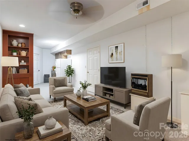 a view of balcony with furniture