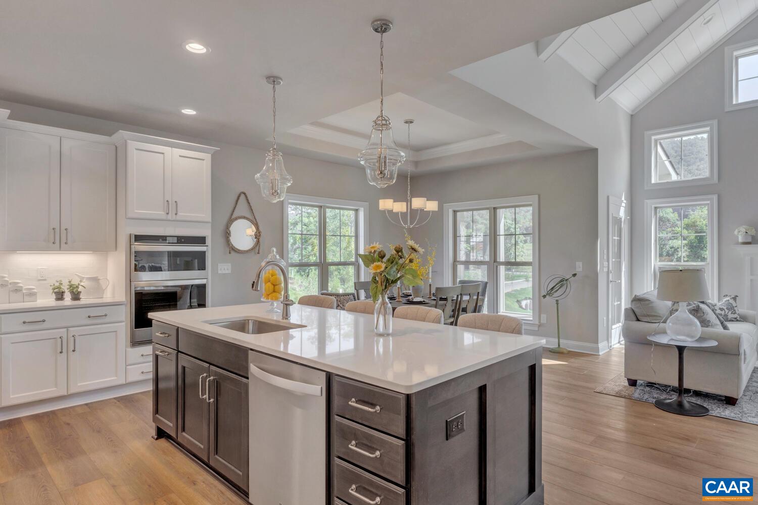 115 Riparian Court, Unit B Charlottesville, VA 22911 - Photo 12 of 58 a kitchen with kitchen island granite countertop a sink cabinets and wooden floor