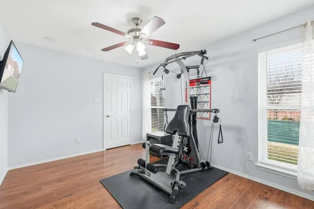 a view of a room with gym equipment