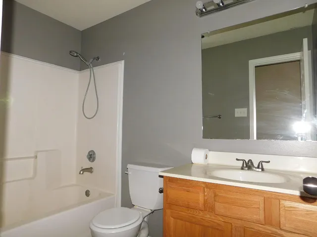 a bathroom with a sink toilet vanity and shower