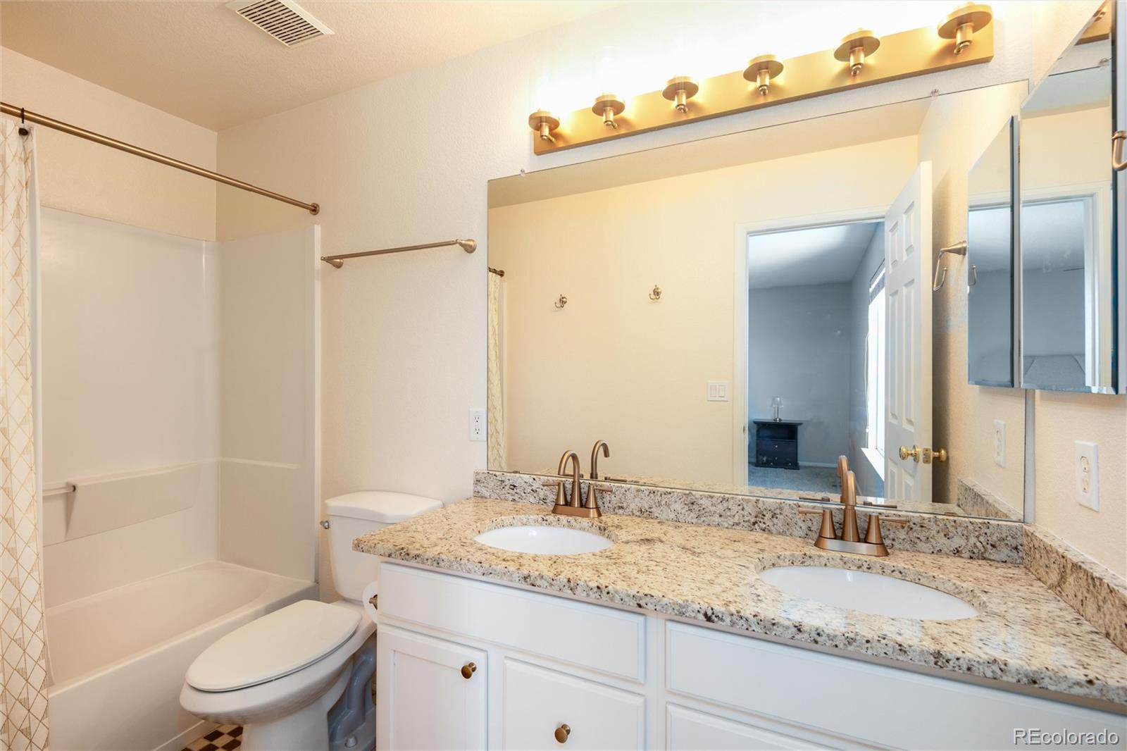 9867 Aftonwood Street Highlands Ranch, CO 80126 - Photo 19 of 41 a bathroom with a granite countertop sink toilet and shower