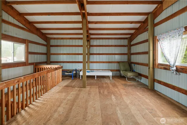 a view of a room with racks on the wall