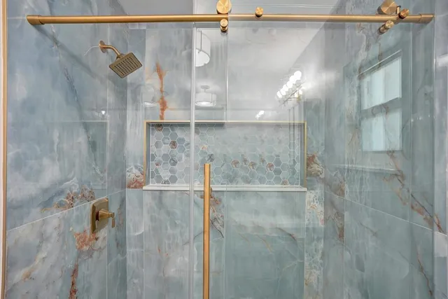 a bathroom with a shower