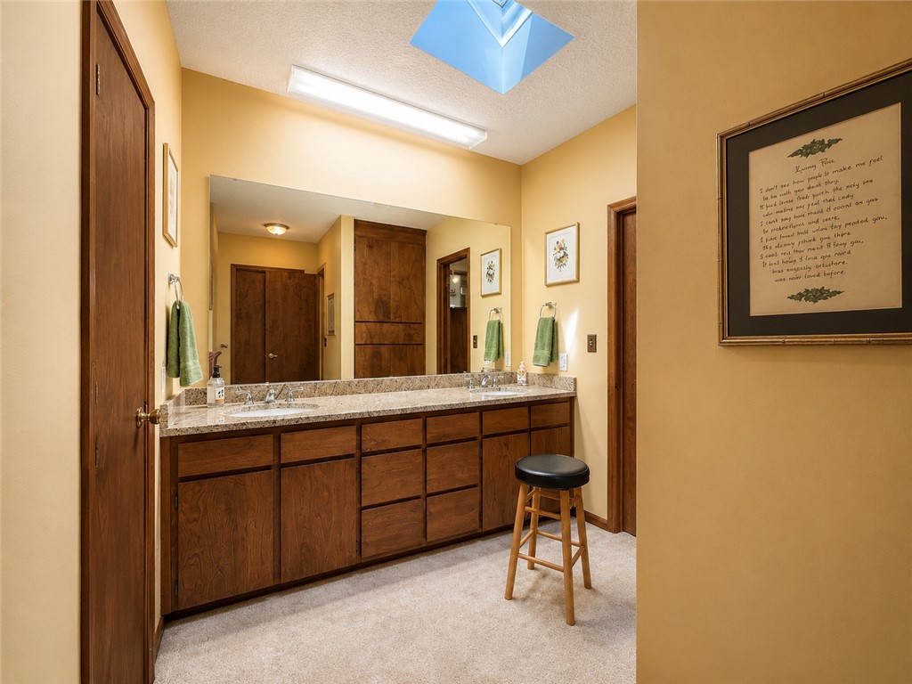222 Terrace Drive Anderson, SC 29621 - Photo 24 of 37 A skylight brightens a well-appointed bathroom featuring a long vanity with dual sinks.