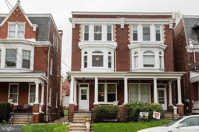 front view of a brick building