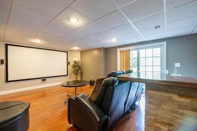 a living room with large window